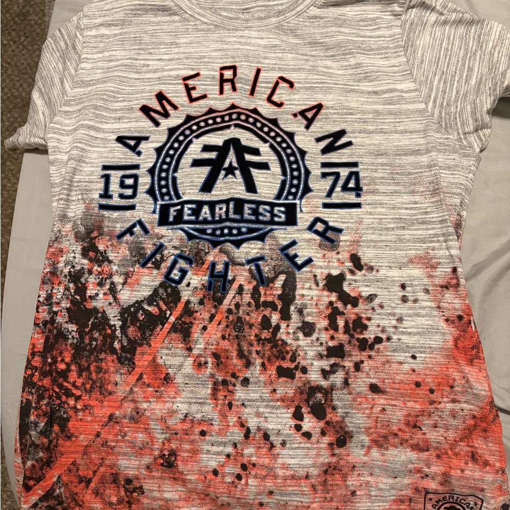 American Fighter Graphic T-Shirt - Gray and Red